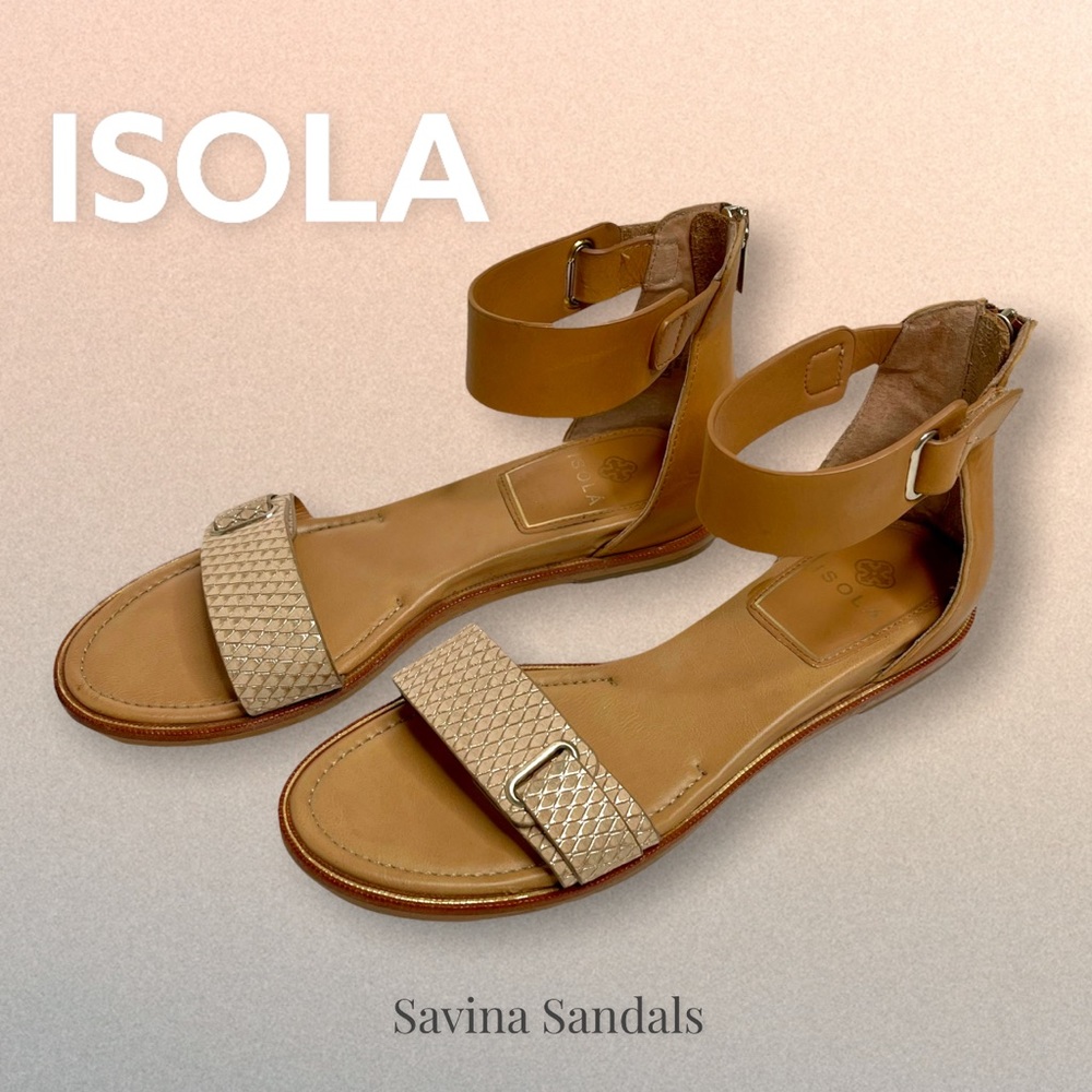 Isola Savina Sandals in Tan & Gold Size 8.5 EUC!